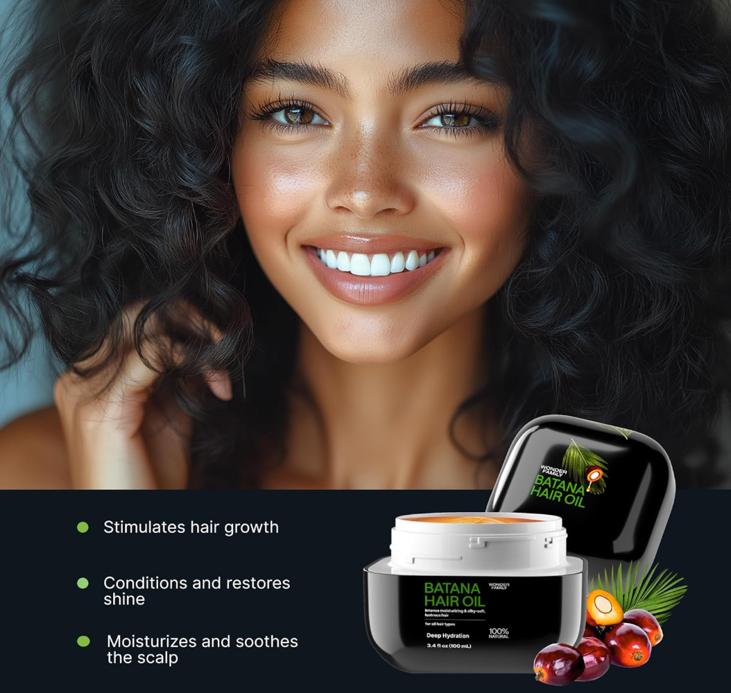 Graphic illustrating how Batana Oil nourishes the hair follicle to promote growth.